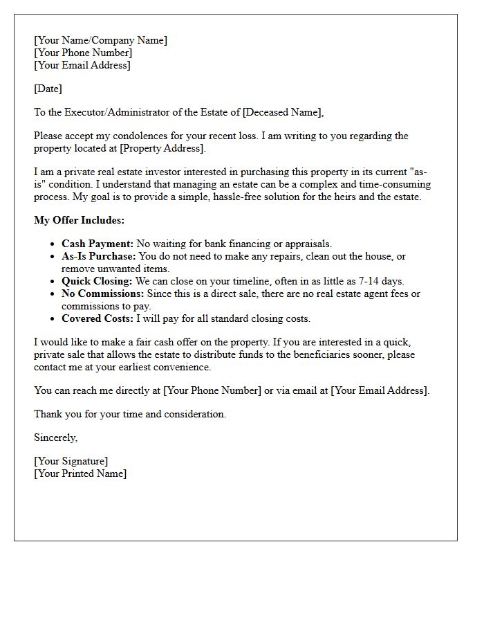 Probate Estate Quick Closing Offer Letter