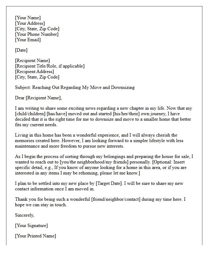The Empty Nest Downsizing Letter