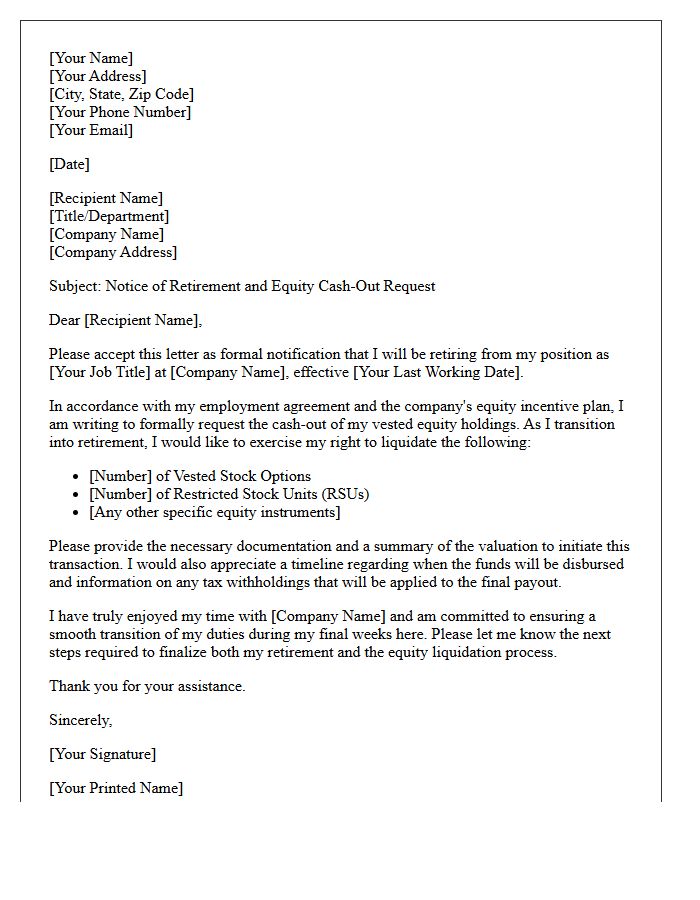 The Equity Cash-Out Retirement Letter