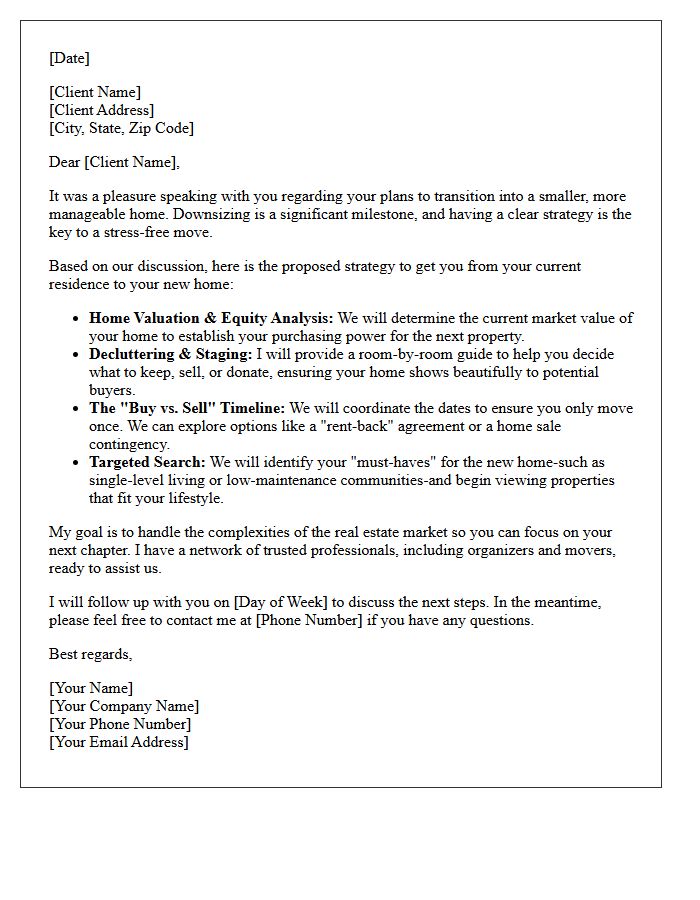 Ready to Downsize Strategy Letter