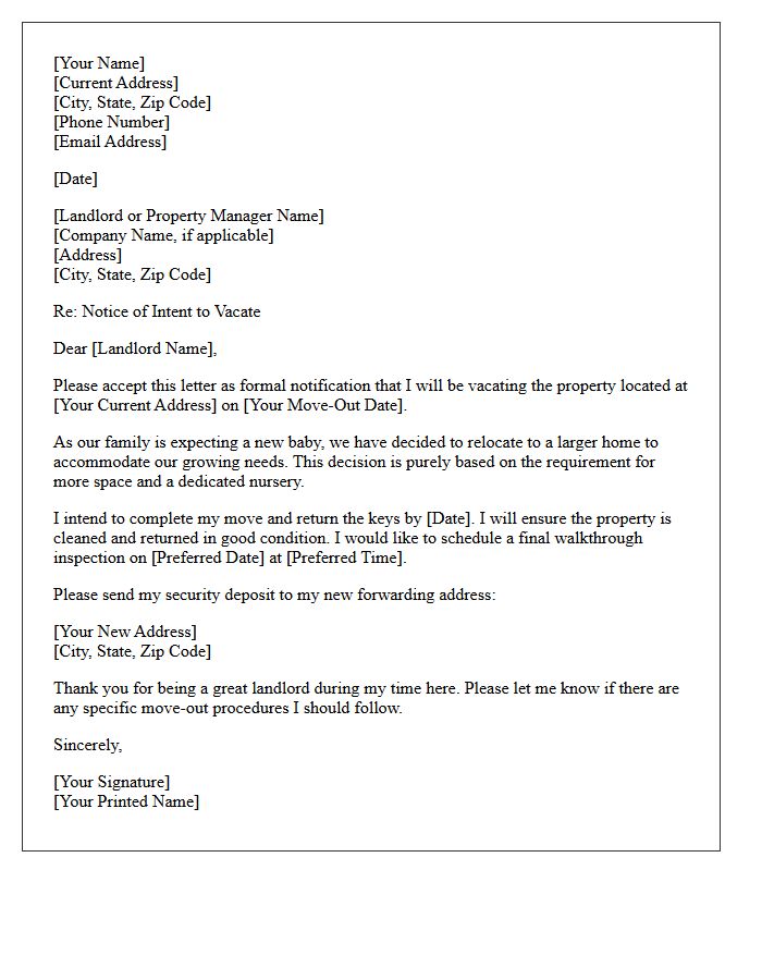 Upsizing For A New Baby Relocation Letter