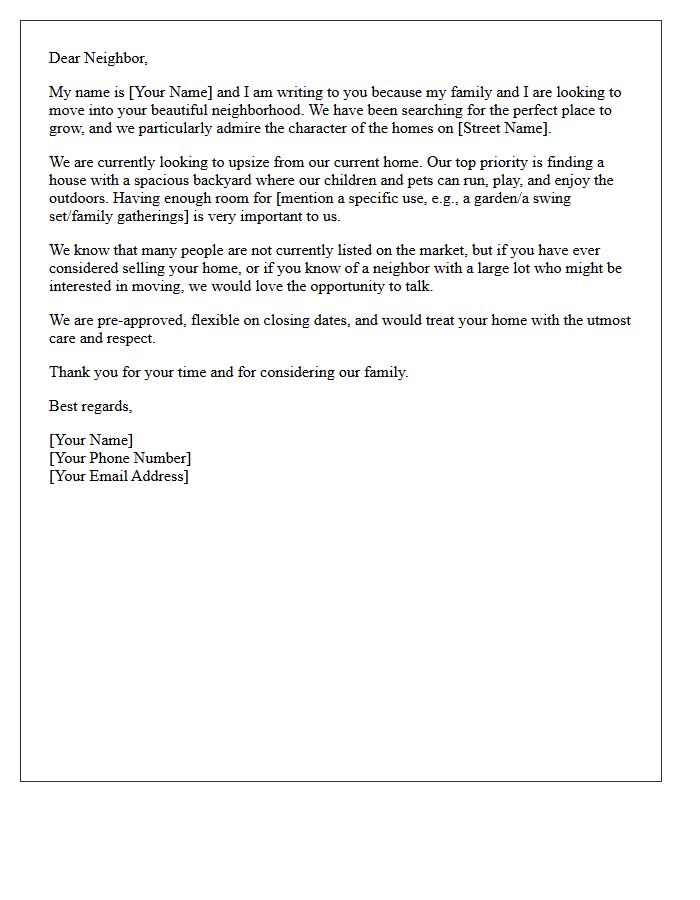 Spacious Backyard Search Family Upsizing Letter