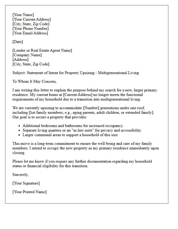 Multigenerational Living Space Upsizing Letter
