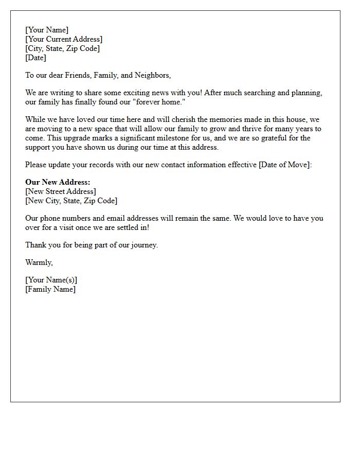 Forever Home Upgrade Family Relocation Letter