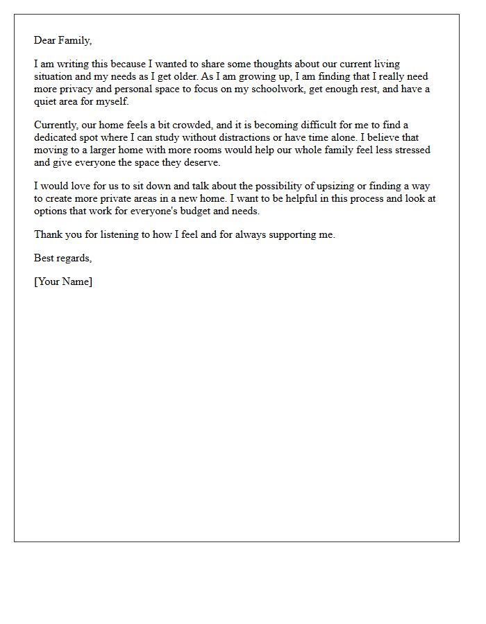 Teenager Privacy Needed Family Upsizing Letter