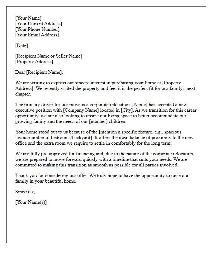 Corporate Relocation And Family Upsizing Letter