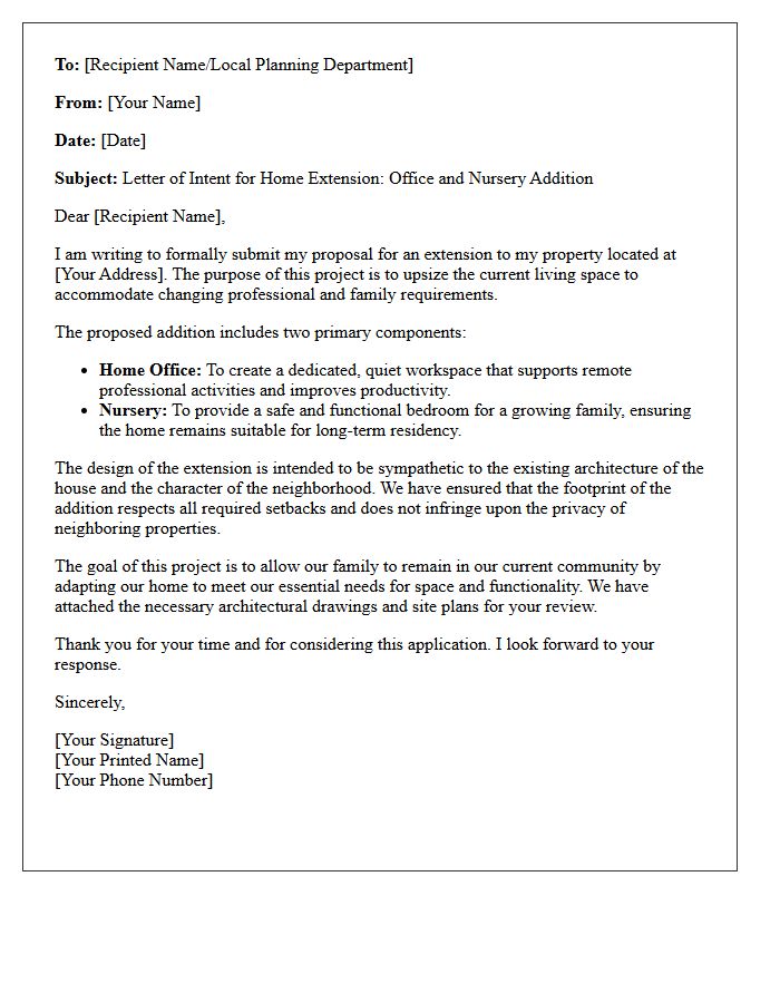 Home Office And Nursery Addition Upsizing Letter