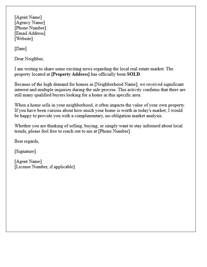 Just Sold In Your Neighborhood Letter