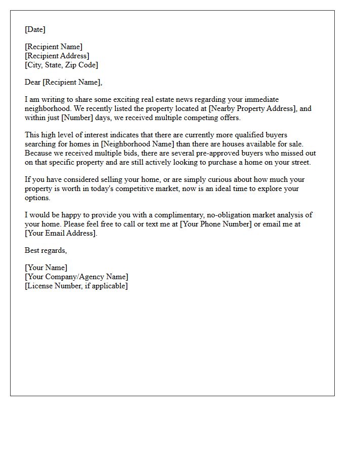 Multiple Offers Received Nearby Letter