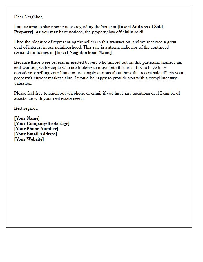 Your Neighbor Just Sold Their Home Letter