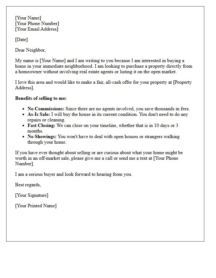Fast Sale Off Market Neighbor Letter