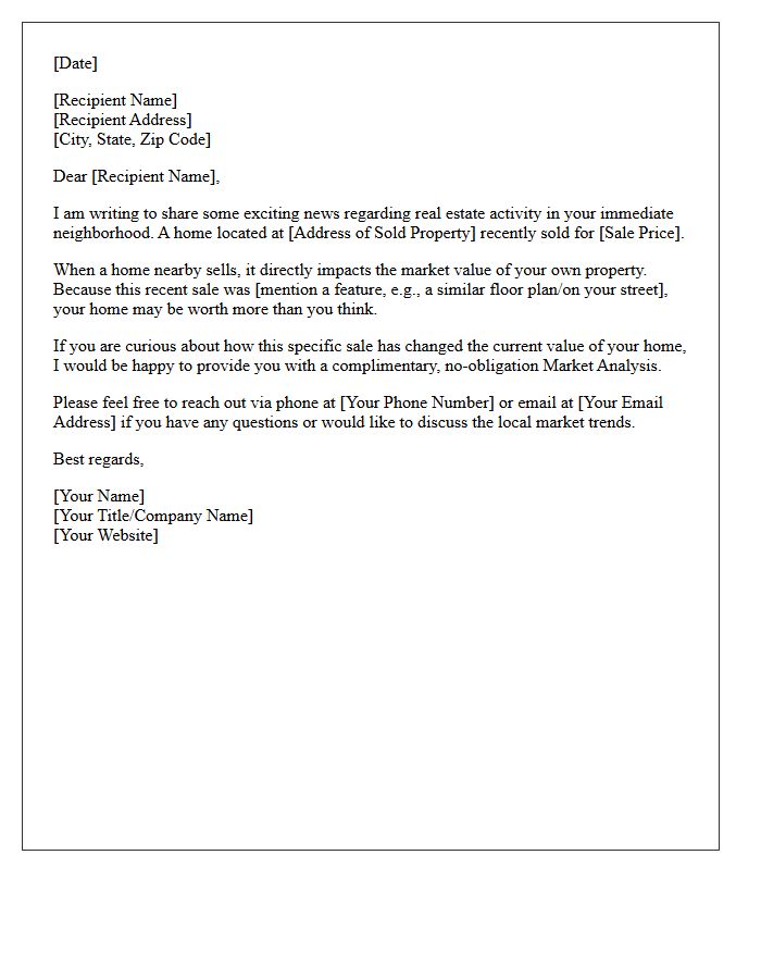 Your Home Value After Recent Sale Letter