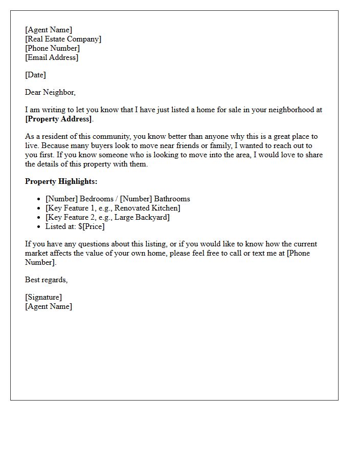 Just Listed Neighborhood Notification Letter