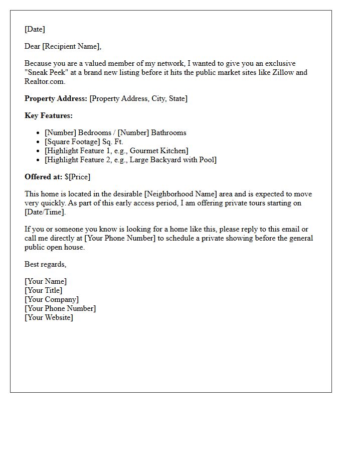 Exclusive Sneak Peek Just Listed Letter