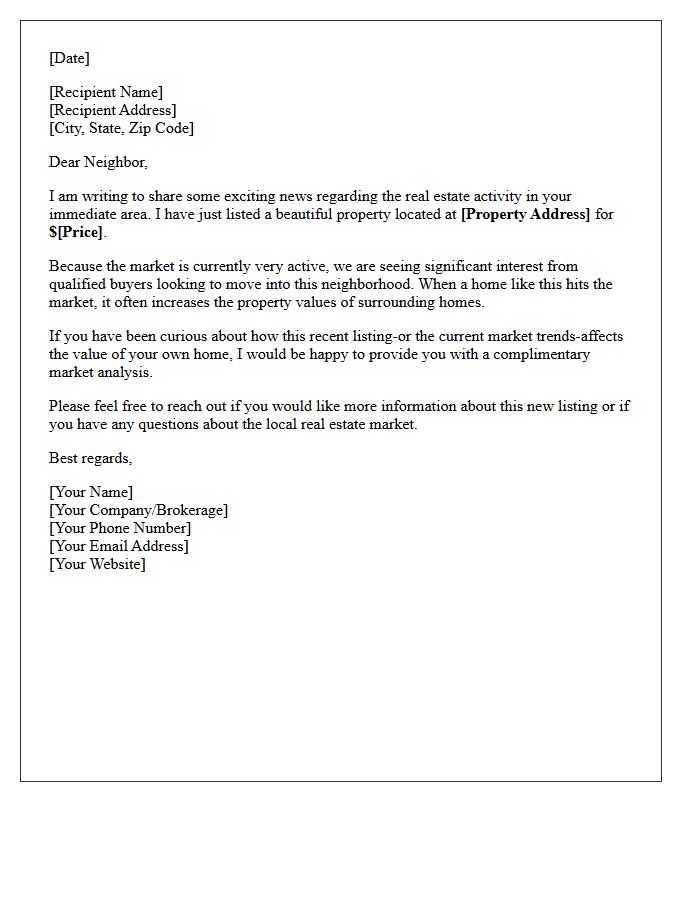 Recent Market Activity Just Listed Letter