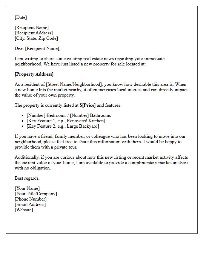 Street Activity Just Listed Update Letter