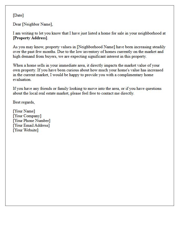 Property Values Increasing Just Listed Letter