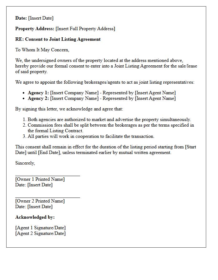 Joint Listing Agreement Consent Letter