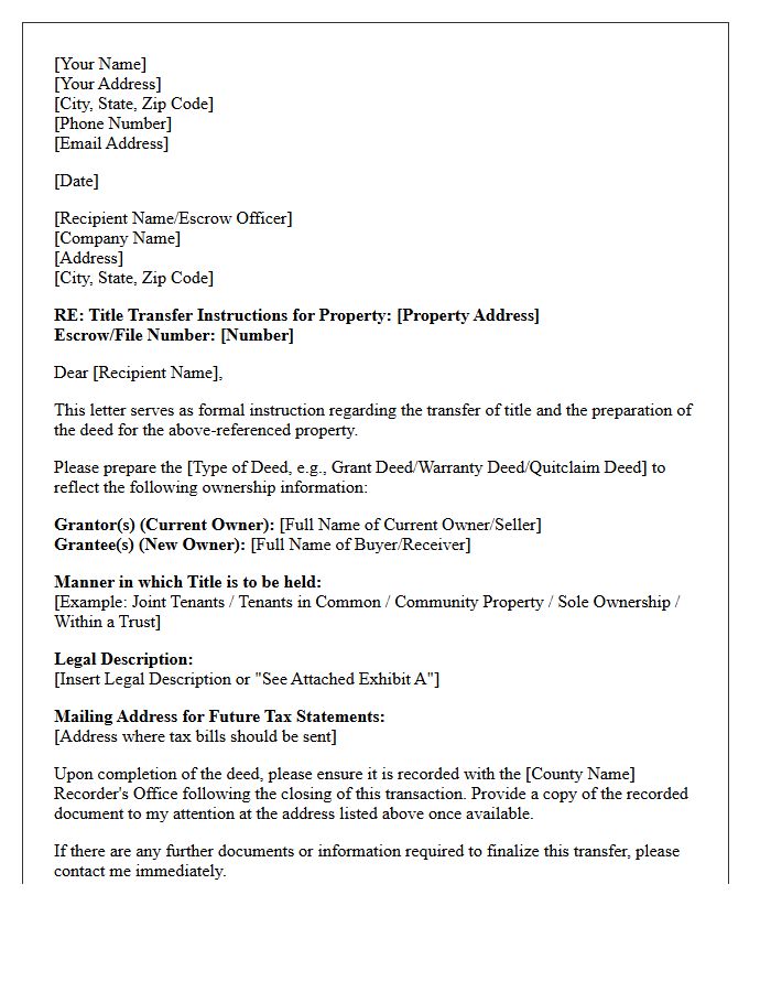 Title Transfer and Deed Instruction Letter
