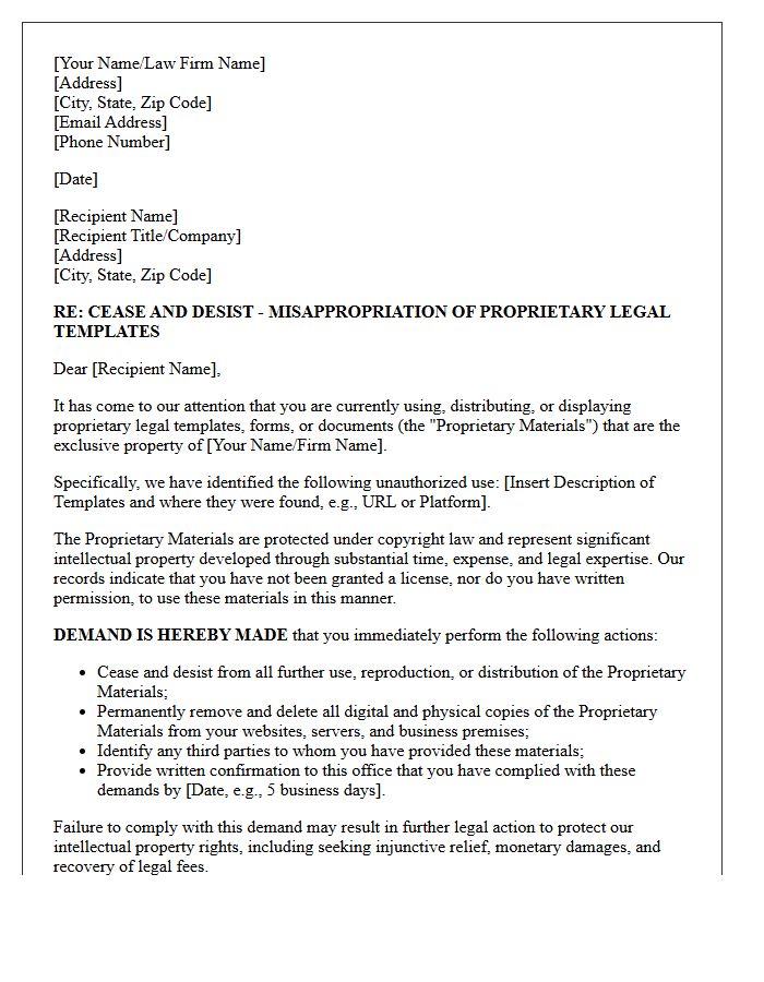 Proprietary Legal Template Misappropriation Demand Letter