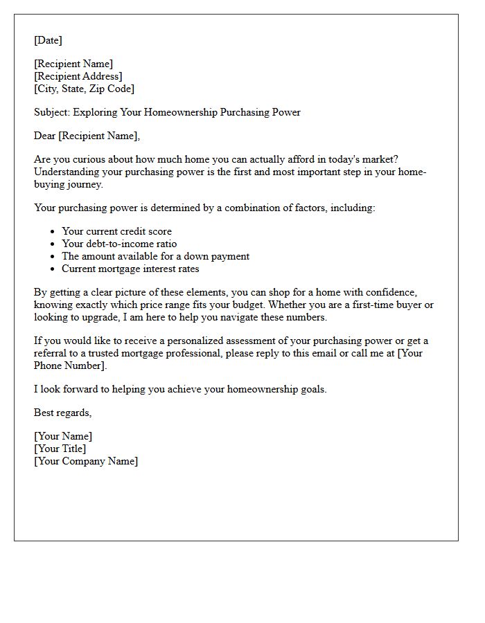 Exploring Your Homeownership Purchasing Power Letter