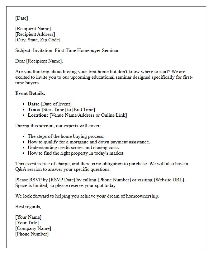 Invitation To Our First-Time Homebuyer Seminar Letter