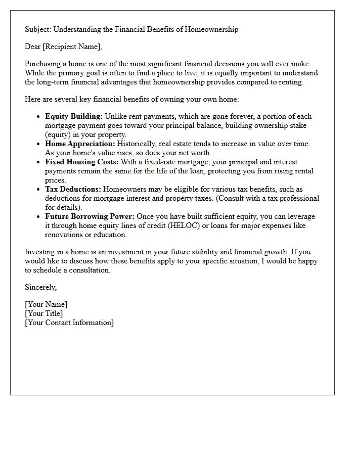 Understanding The Financial Benefits Of Homeownership Letter