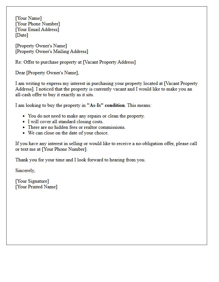 As-Is Vacant Property Purchase Letter