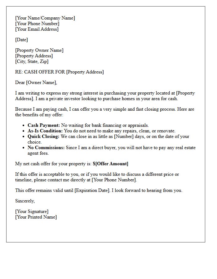 Quick Closing Cash Offer Letter