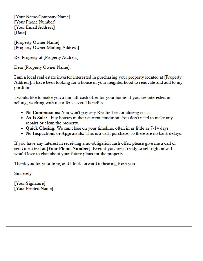 Neighborhood Investor Cash Offer Letter