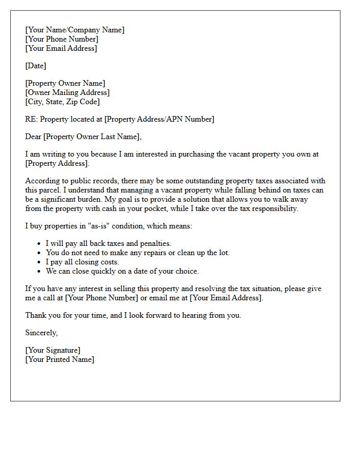 Tax Delinquent Vacant Property Letter