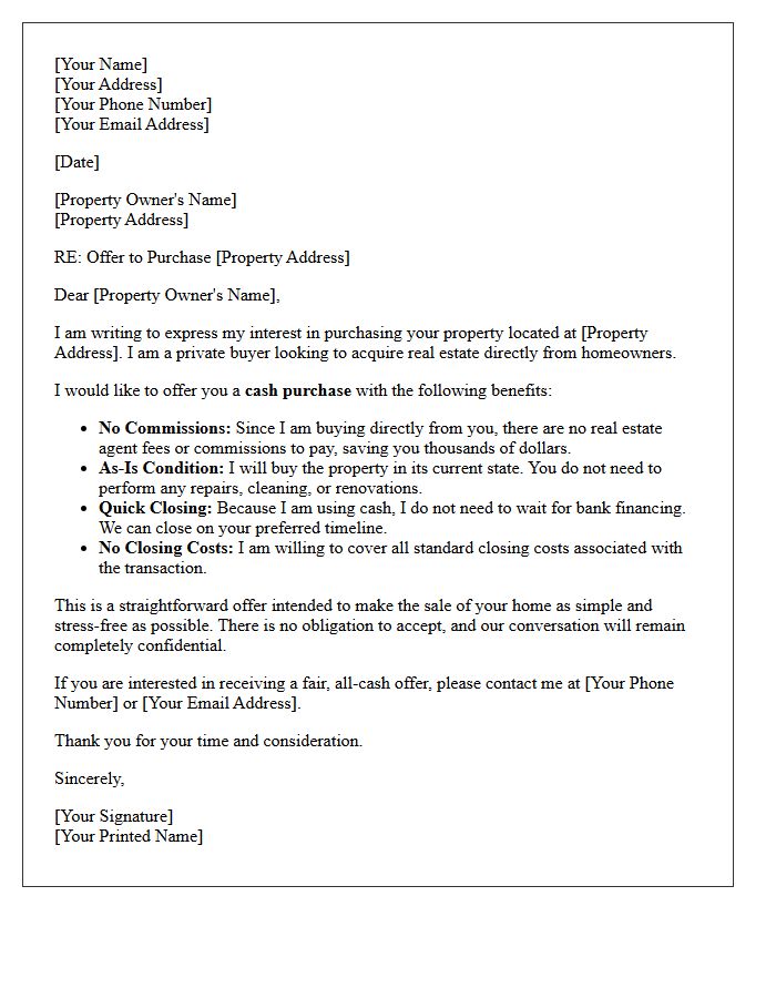 No Commission Cash Purchase Letter