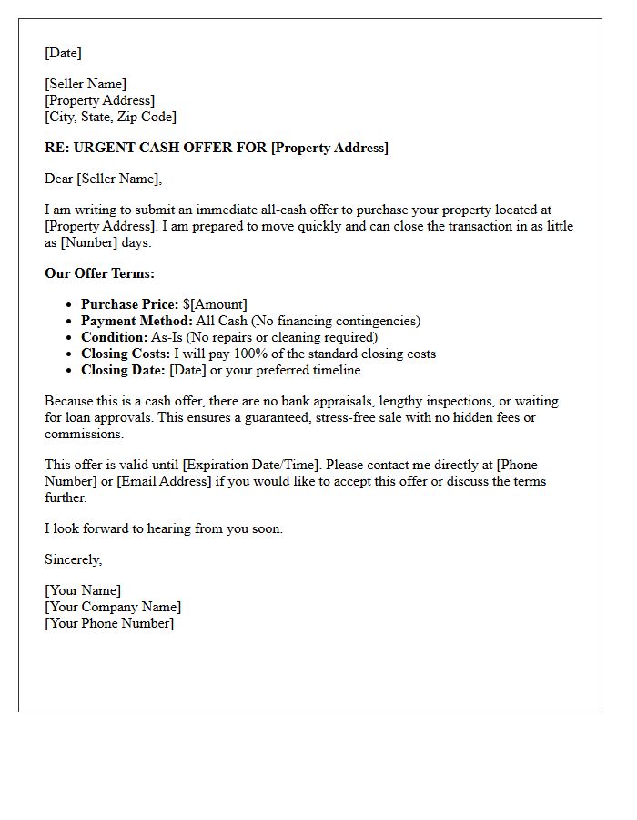 Urgent Cash Offer Letter