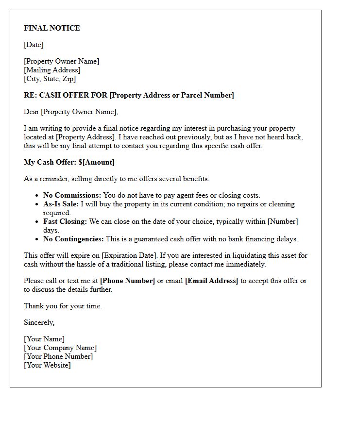 Final Notice Cash Offer Letter