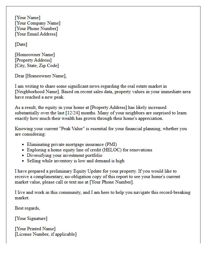Peak Value Neighborhood Equity Letter