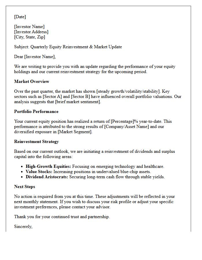 Equity Reinvestment Market Update Letter
