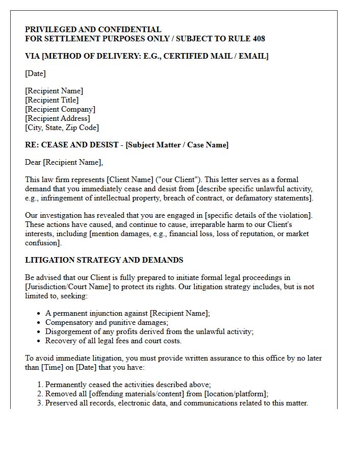 Confidential Litigation Strategy Cease and Desist Letter