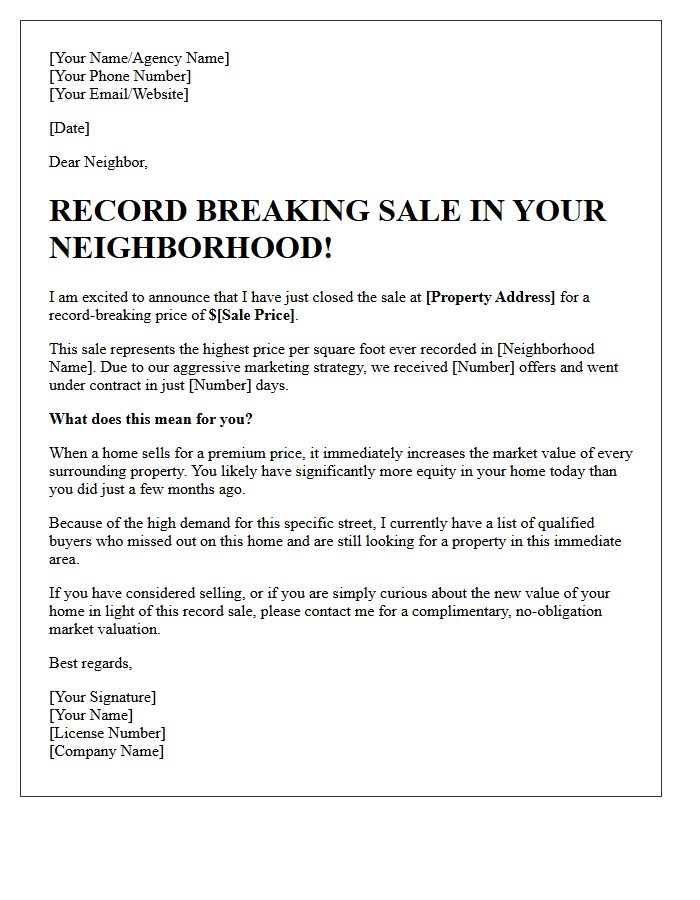 Record Breaking Neighborhood Market Letter