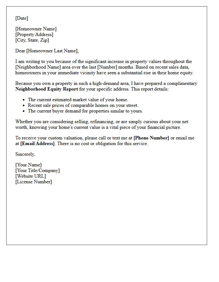 High Equity Neighborhood Valuation Letter