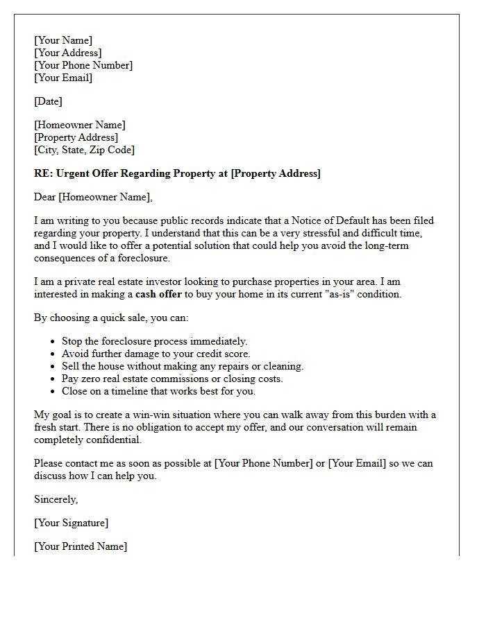 Notice Of Default Quick Sale Offer Letter