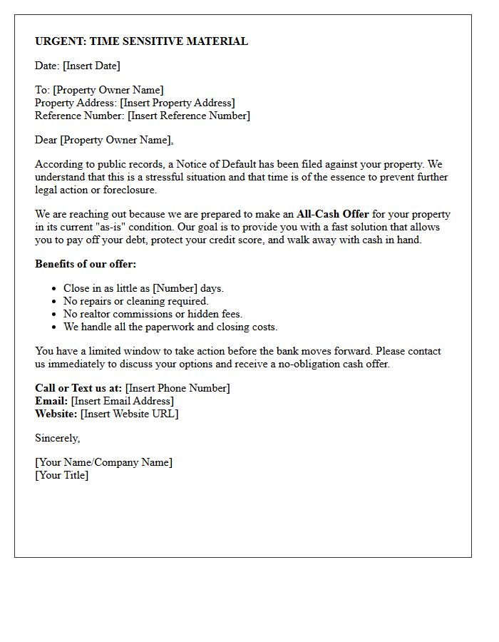 Urgent Cash Offer Notice Of Default Letter