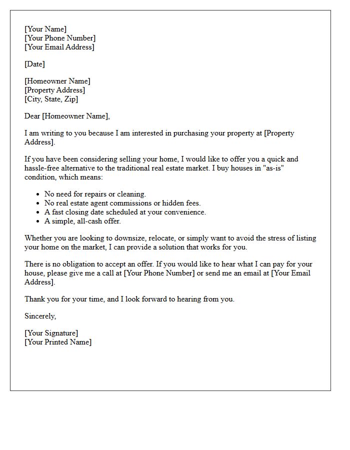Homeowner Options Quick Sale Letter