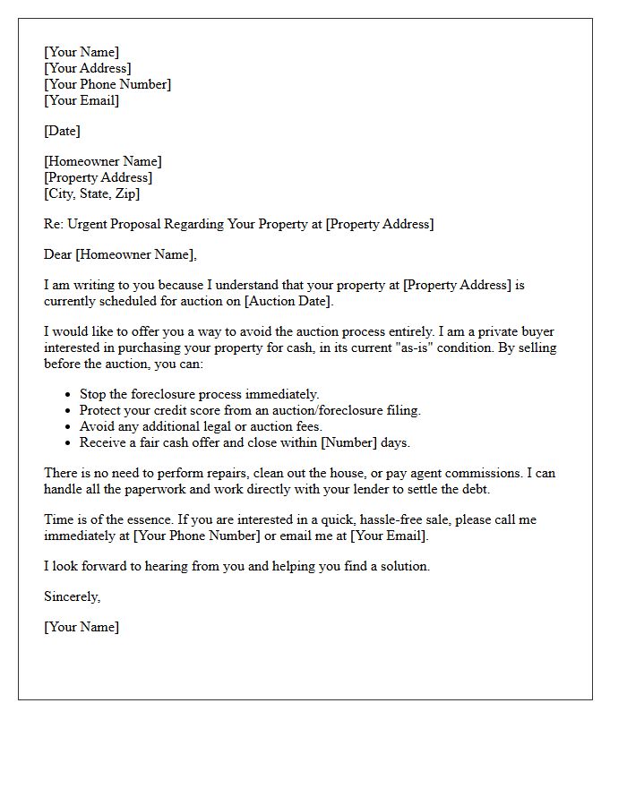 Pre-Auction Quick Sale Proposal Letter