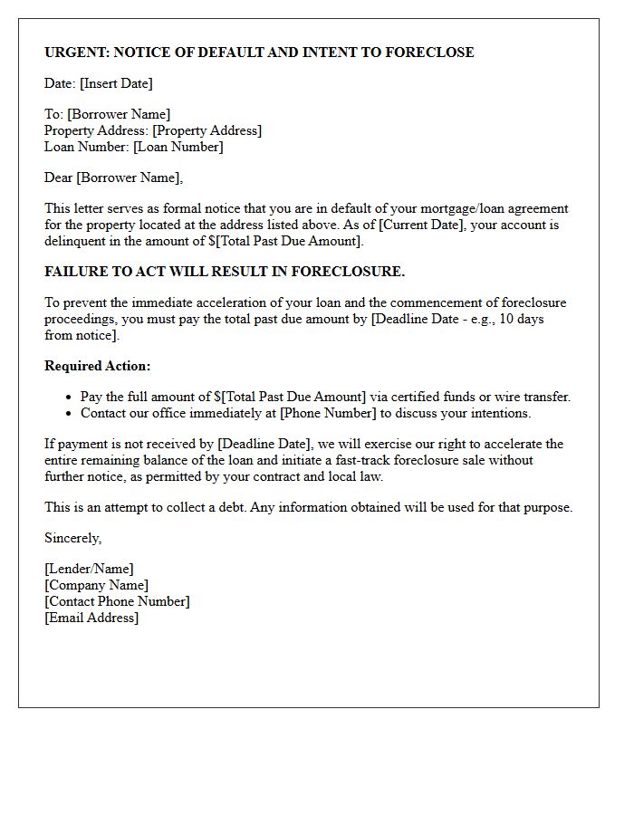 Fast Closing Notice Of Default Letter