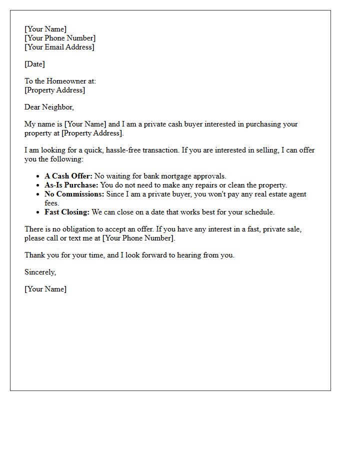 Private Cash Buyer Quick Sale Letter