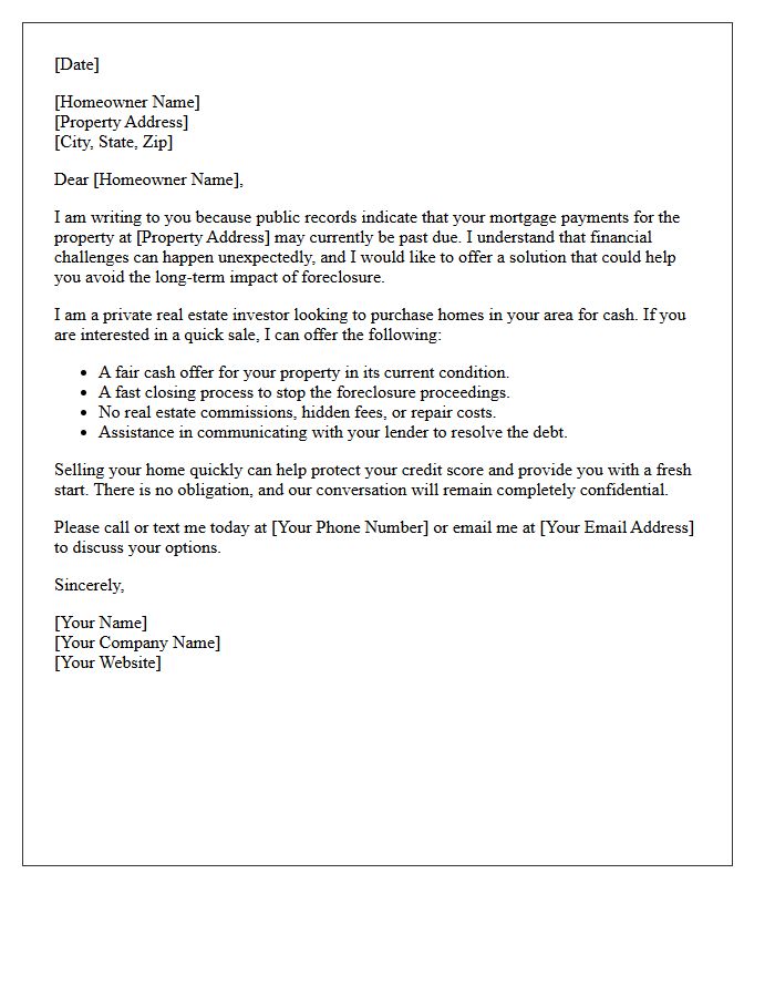 Past Due Mortgage Quick Sale Letter