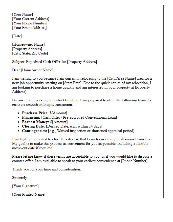 Job Relocation Expedited Sale Offer Letter