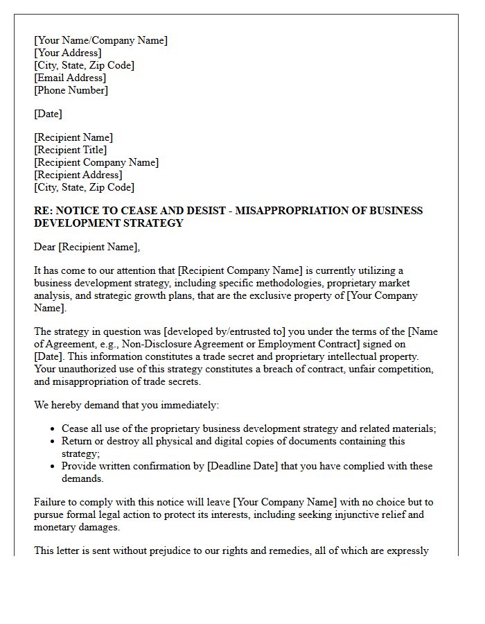 Business Development Strategy Misappropriation Letter