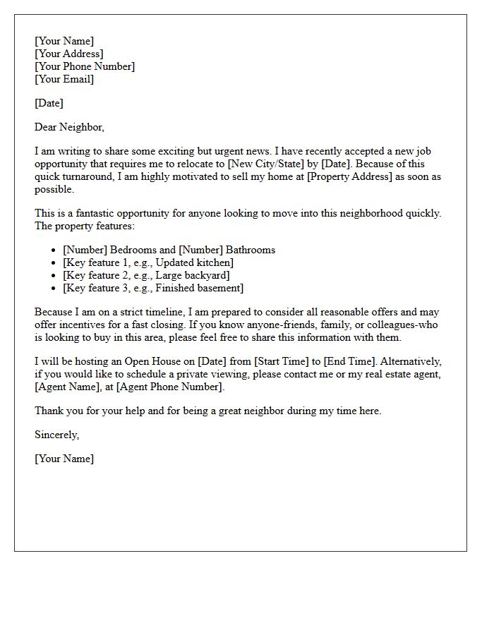 Time-Sensitive Job Relocation Sale Letter