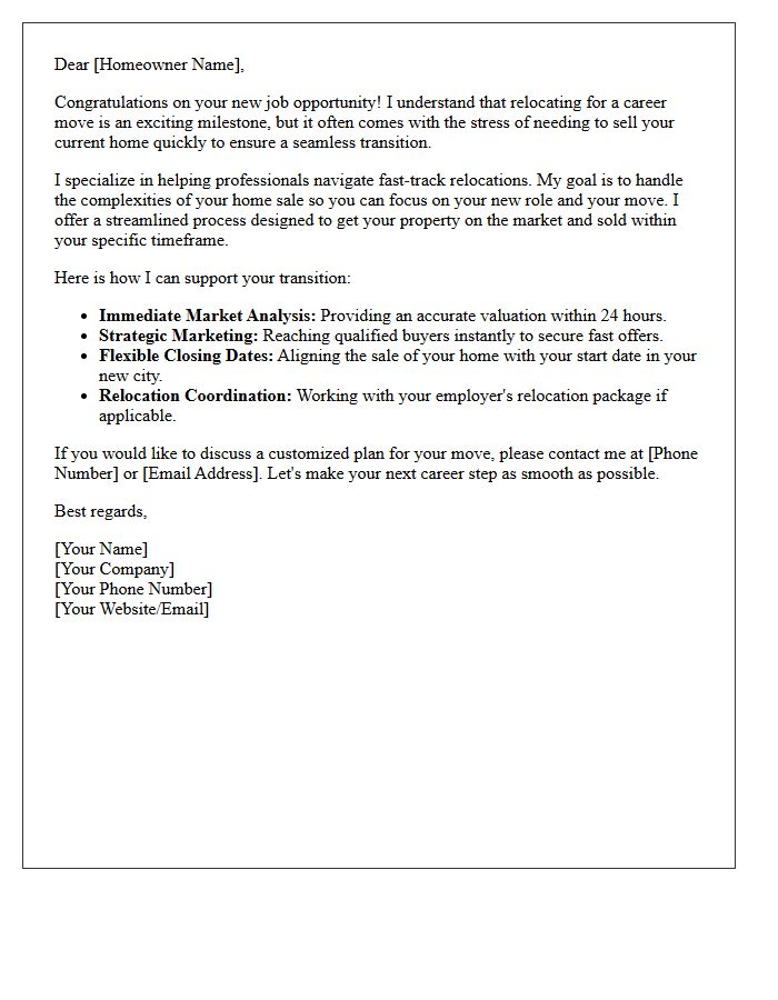 Seamless Job Transition Fast Home Sale Letter